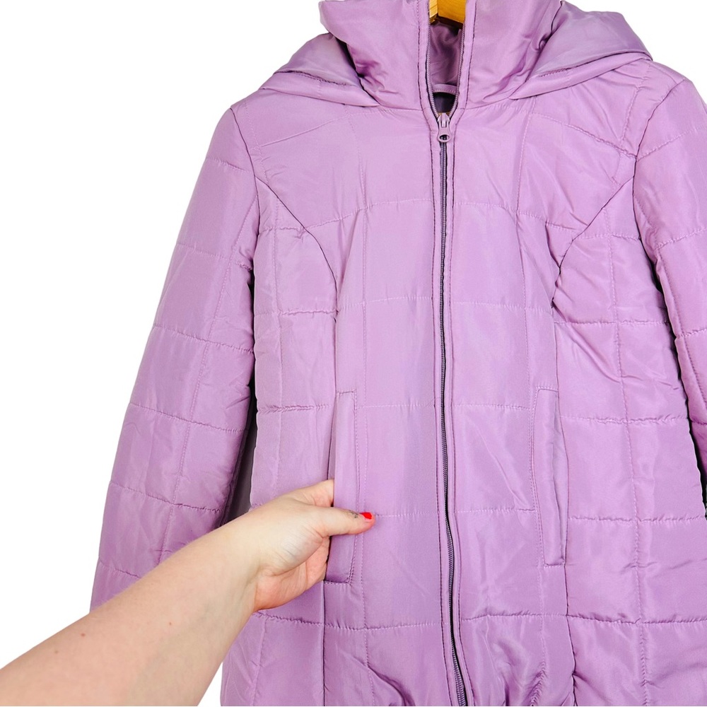 New York Co. Soft Quilted Lightweight Zip Up Hooded Puffer Jacket Lilac Purple M - Picture 5 of 9
